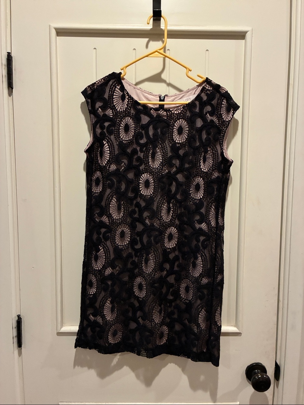 LOFT Black Lace Petite Dress with Blush Lining